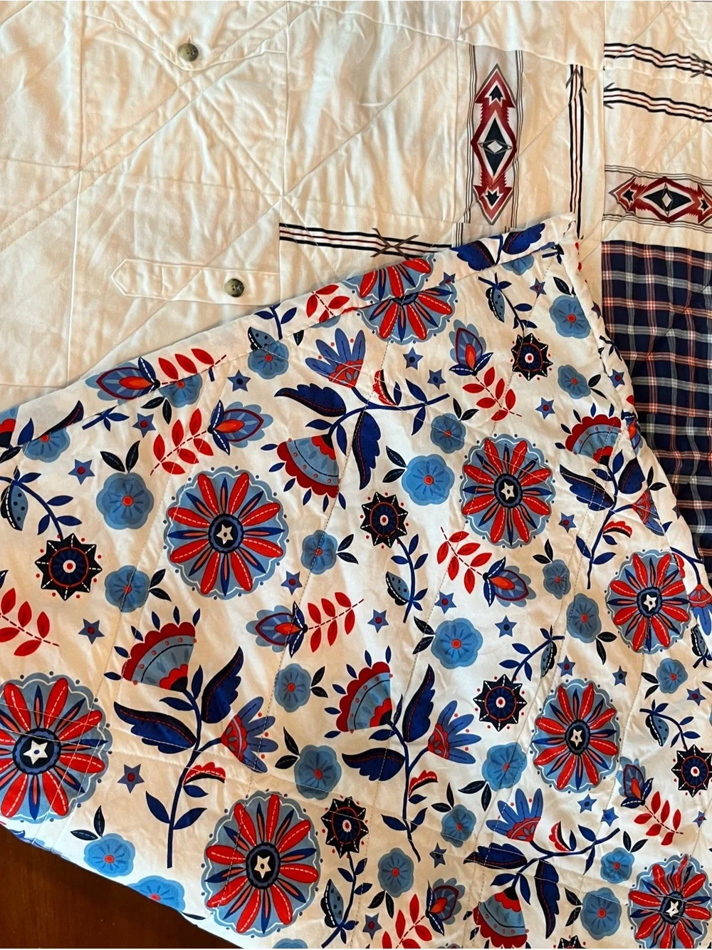 Handmade Western Shirt Patchwork Quilt Rustic Denim Plaid Memory Quilt